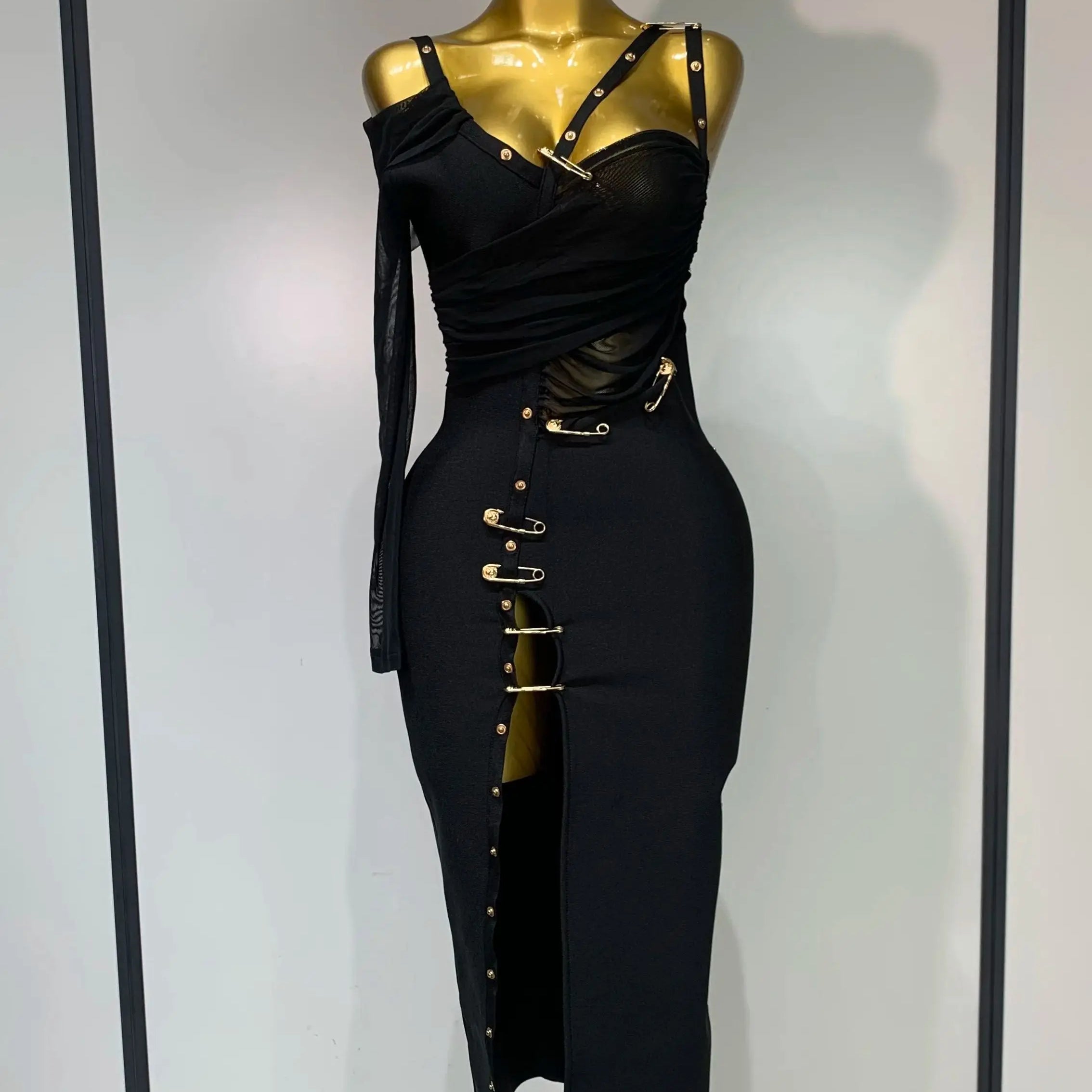 One Shoulder Long Sleeve Bodycon Bandage Dress Cocktail Evening Party Luxury Birthday Dress Celebrity Prom Gown black