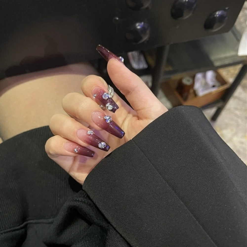 24pcs False Nails Floral Beads Decorated Artificial Nail Tips Bride Reusable Fingernails Fake Nail Press On Nail накладные ногти 45