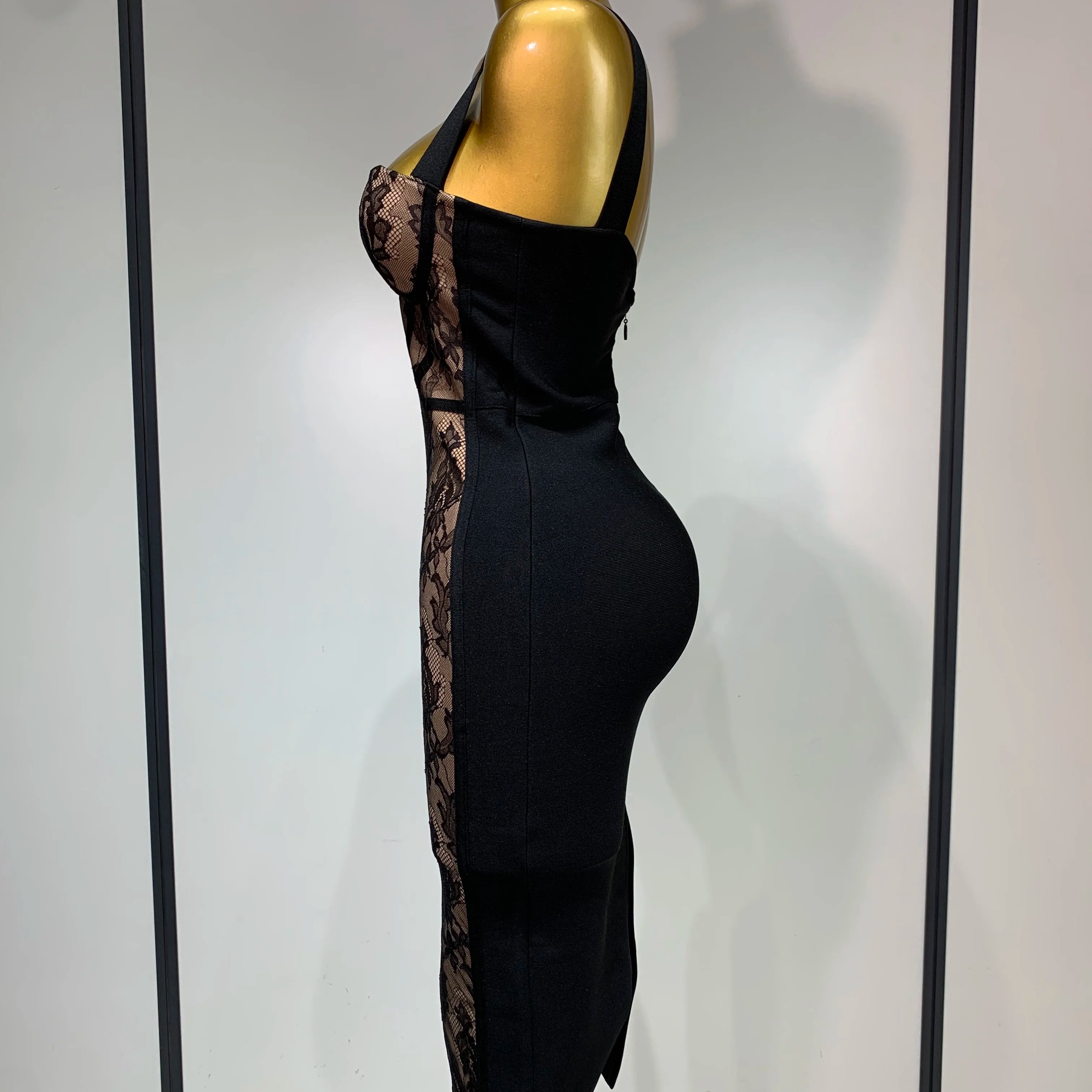 Sexy Black Lace Bodycon Bandage Dress 2025 New Arrivals Women Luxury Vintage Elegant Evening Party Dress Birthday Club Vestido
