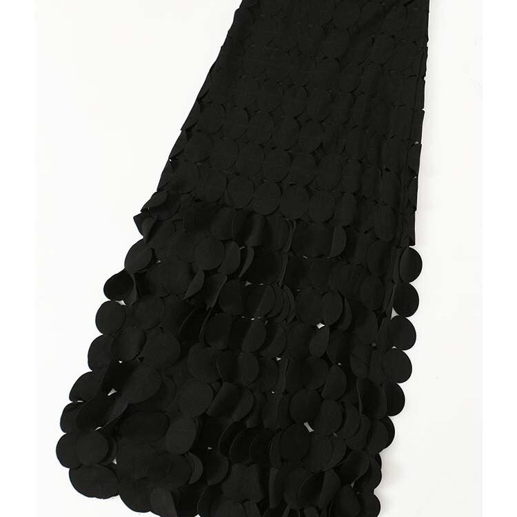 [EAM] High Waist Black Hollow Out Tassels Long Slit Elegant Half-body Skirt Women Fashion Tide New Spring Autumn 2024 1DE9035