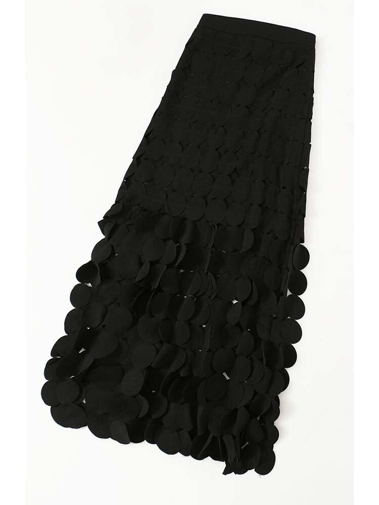 [EAM] High Waist Black Hollow Out Tassels Long Slit Elegant Half-body Skirt Women Fashion Tide New Spring Autumn 2024 1DE9035