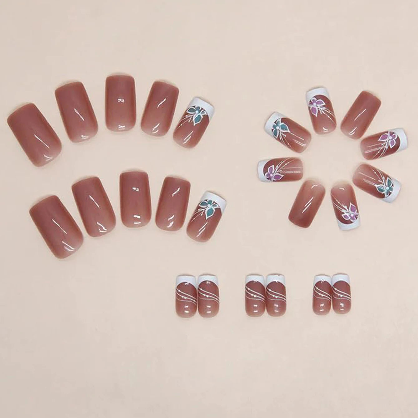 Instantly Upgrade Your Look With 24pcs-White-edged butterfly short square full-coverage false nail set