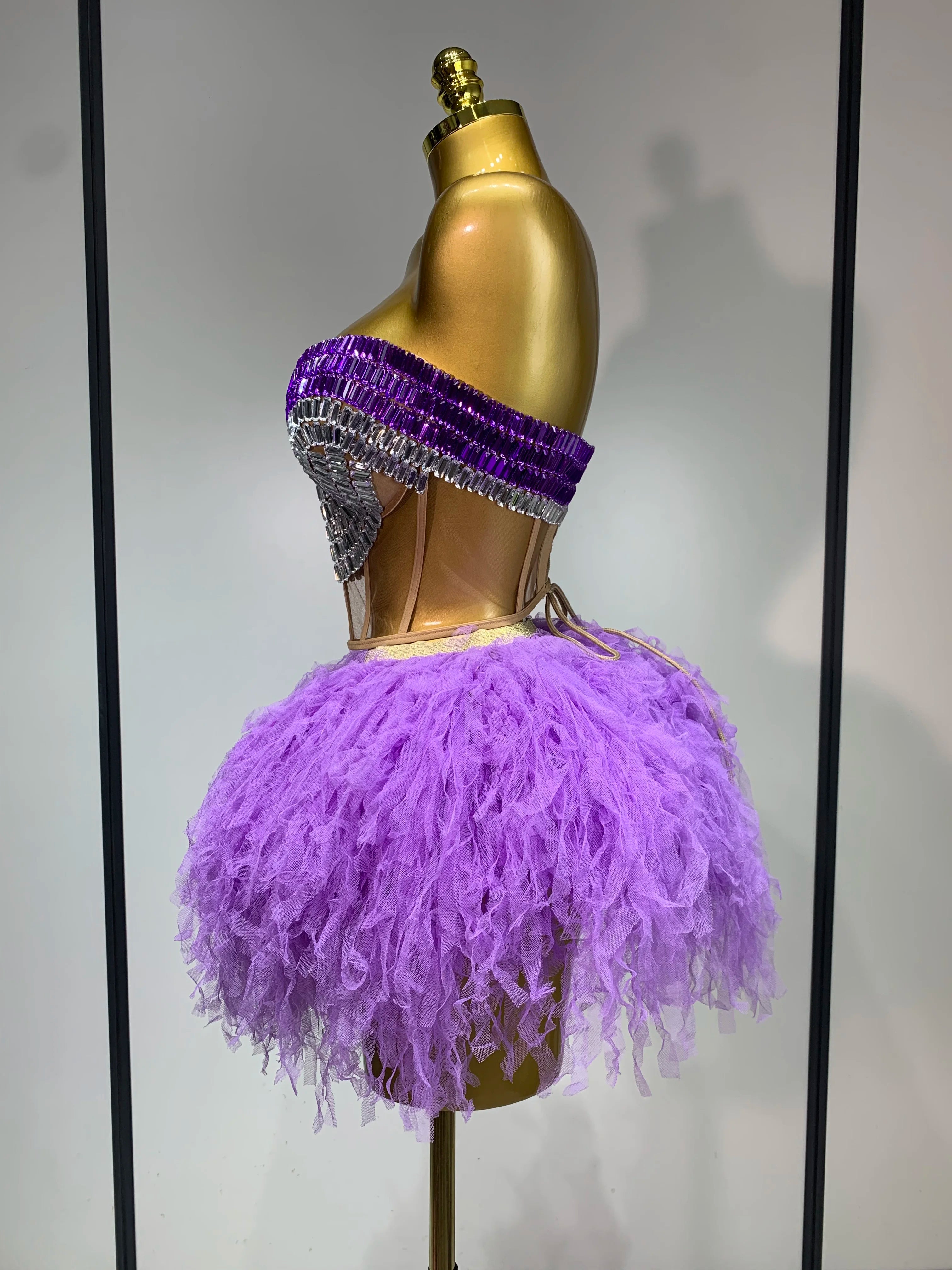 Sparkly Rhinestones Sexy See Through Blackless Two Pieces Set Women Luxury Birthday Outfit Evening Party Stage Perform Outfit