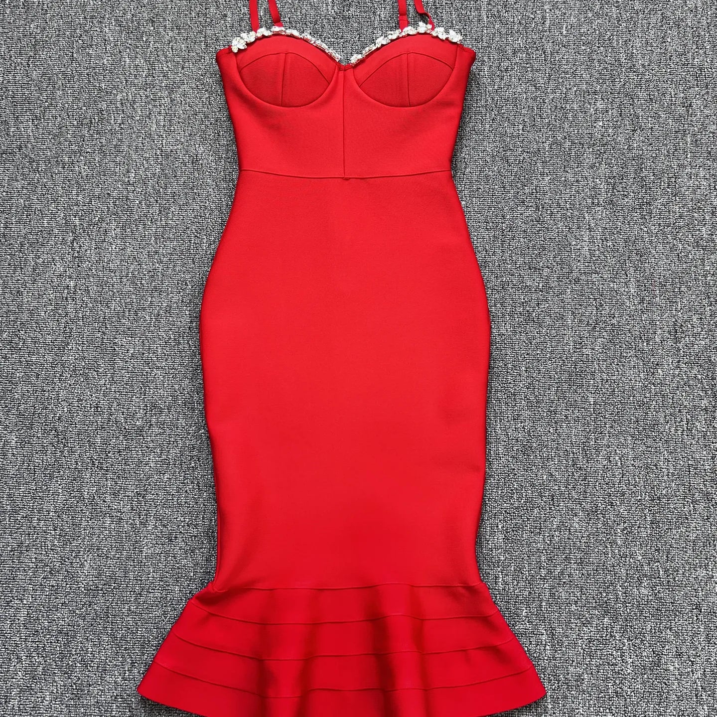 2023 Celebrity Sparkly Beading Knee Length Ruffles Rayon Bandage Dress Elegant Club Party Dress Vestidos