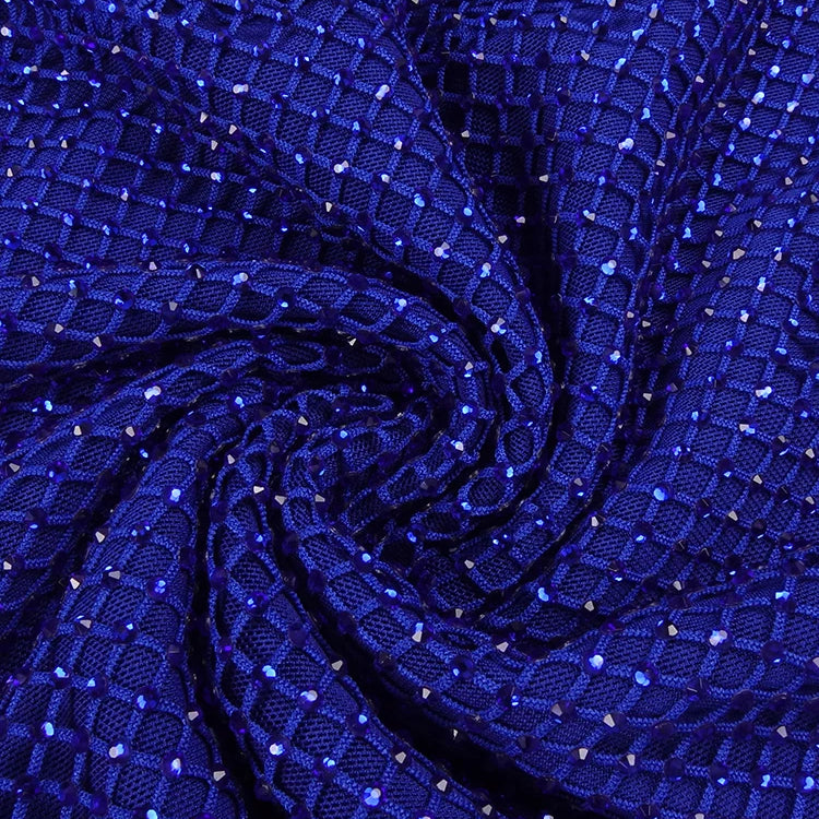 Gorgeous Blue Sequin Crystal One-Shoulder Cut-out High Slit Details Dress Evening Gown