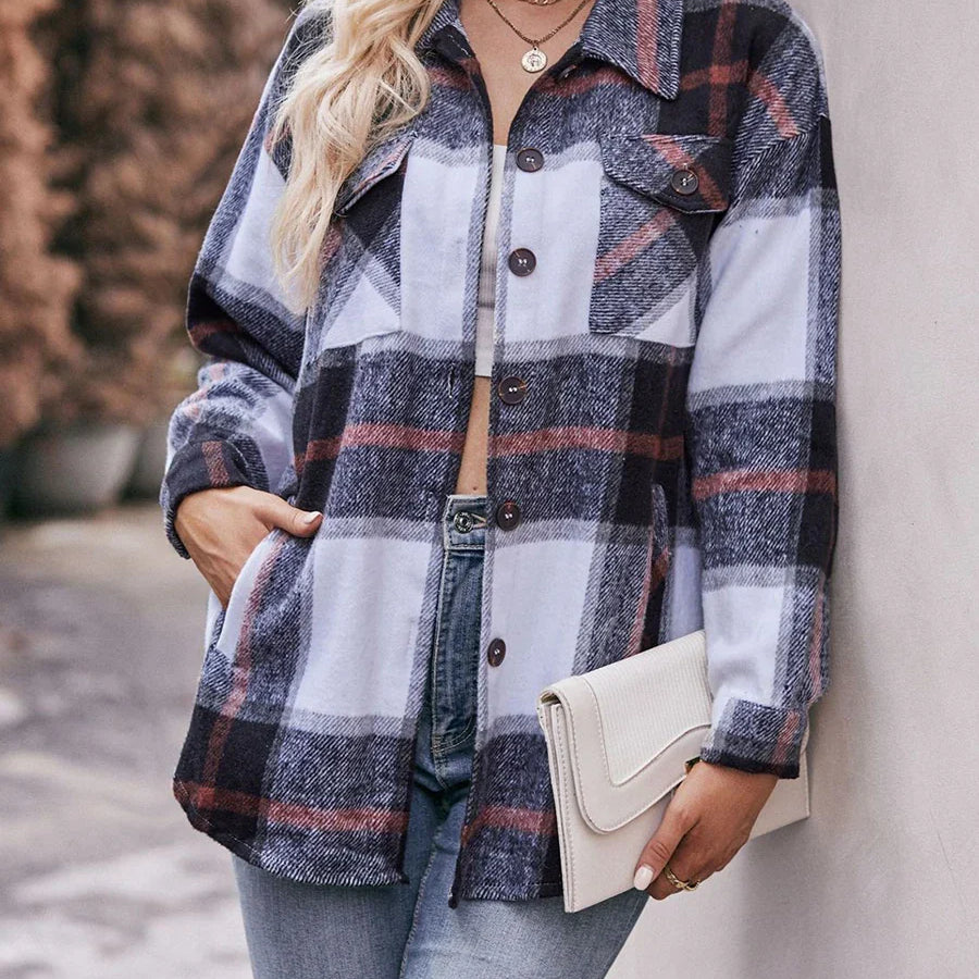 Women s 2023 Autumn Winter Plaid Flannel Button Down Shirts - Stylish Oversized Boyfriend Fit Tops for a Trendy Look