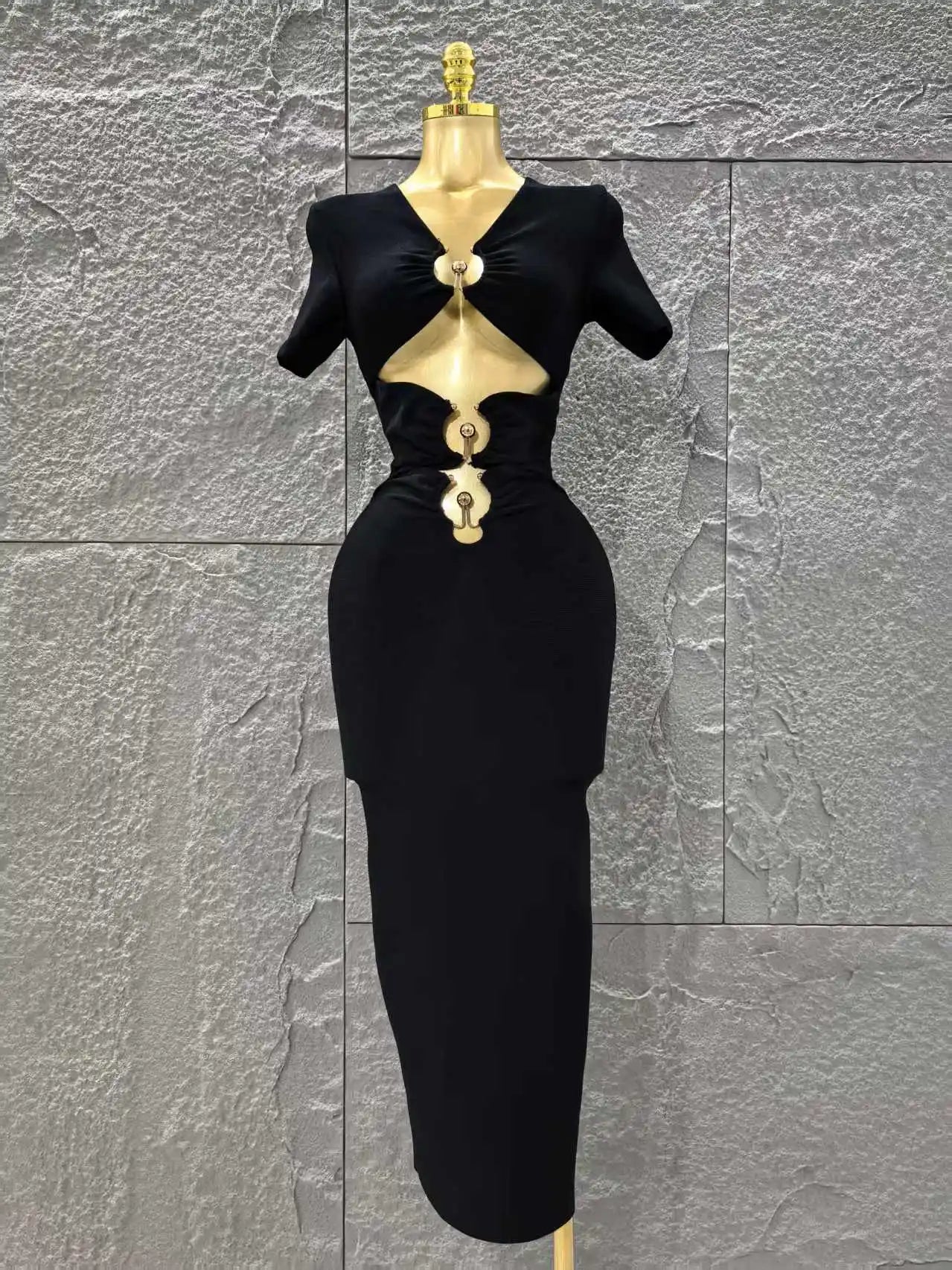 High Women Sexy Short Sleeve Keyholes Bodycon Long Bandage Dress Nightclub Party Birthday Evening Outfit Vestido black