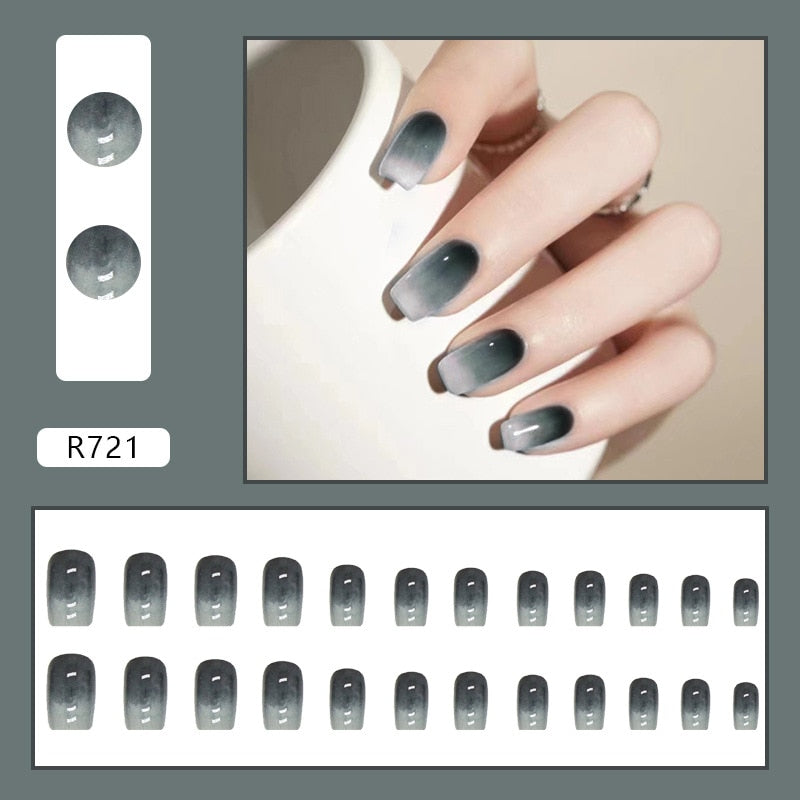 Y2k Fake Black Nail Long Ballet Reusable Adhesive Acrylic Press on set Nails Dark Acrylic Artificial False Nails Arts Tips 24pcs R721