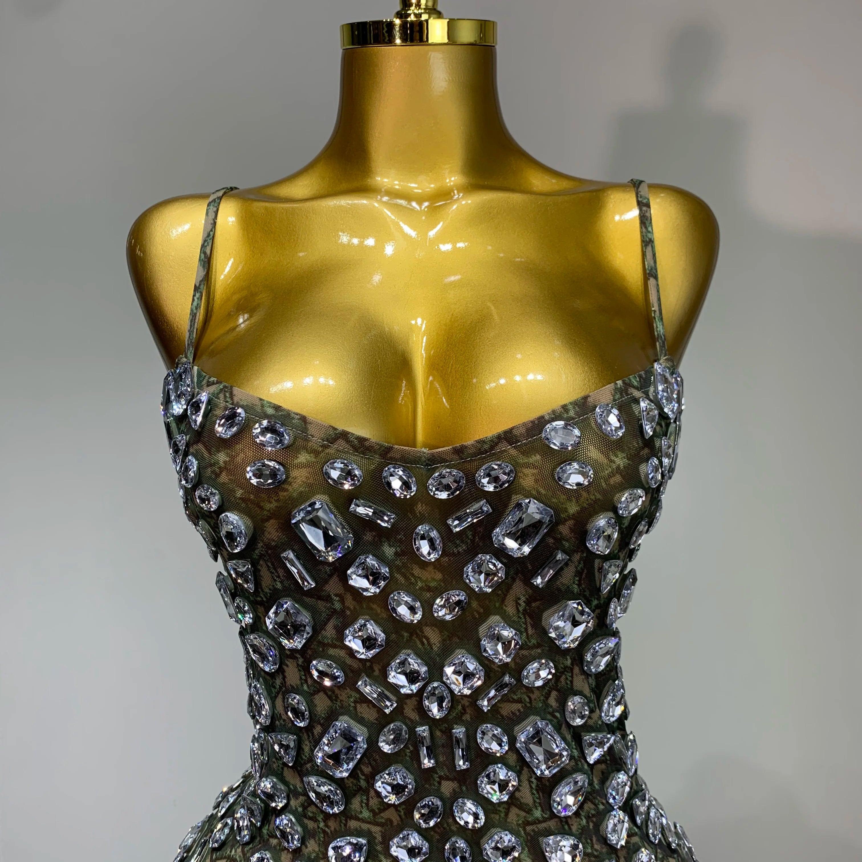 Luxury Diamond Mesh See Through Stretch Bodycon Dress Women Sexy Sleeveless Evening Party Birthday Celebrate Perform Costume