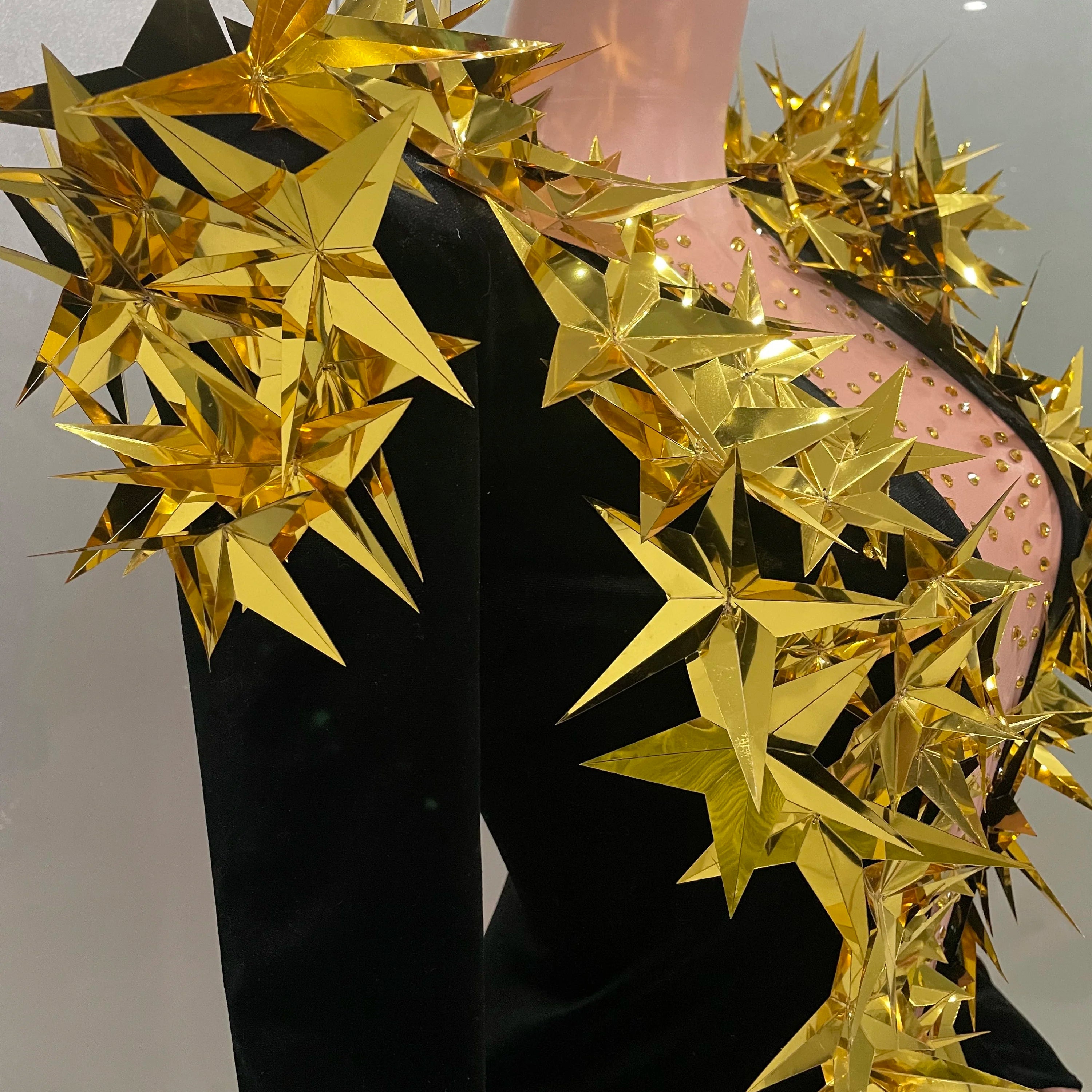 Shiny Gold Rhinestone Black Velvet Long Sleeve Bodysuit 2025 Women Evening Party Club Gala Hosts Night Club Bar Stage Costumes