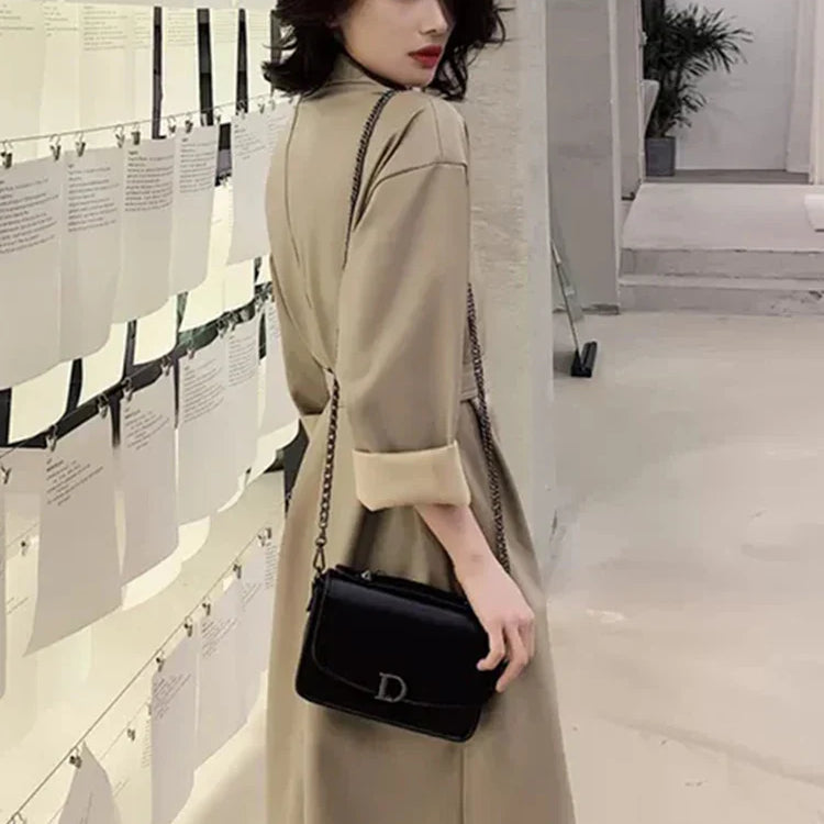 Autumn Long Black Cool PU Leather Trench Coat for Women Belt Single Breasted Loose Korean Fashion Wholesale Clothes 2022 Light Khaki