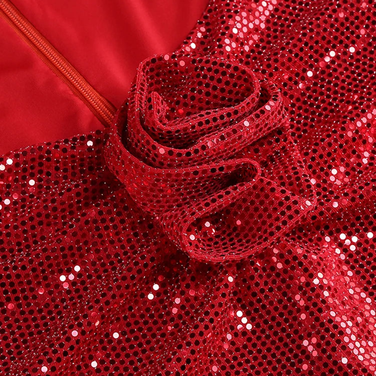 2024 Summer New Women's Sexy V-neck Long sleeves Flower Decoration Sequins Mermaid Bodycon Celebrity Party Evening Dress