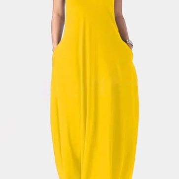 European and American Women's Cross border Summer New Product Solid Color Sexy Deep V Sling Dress Yellow