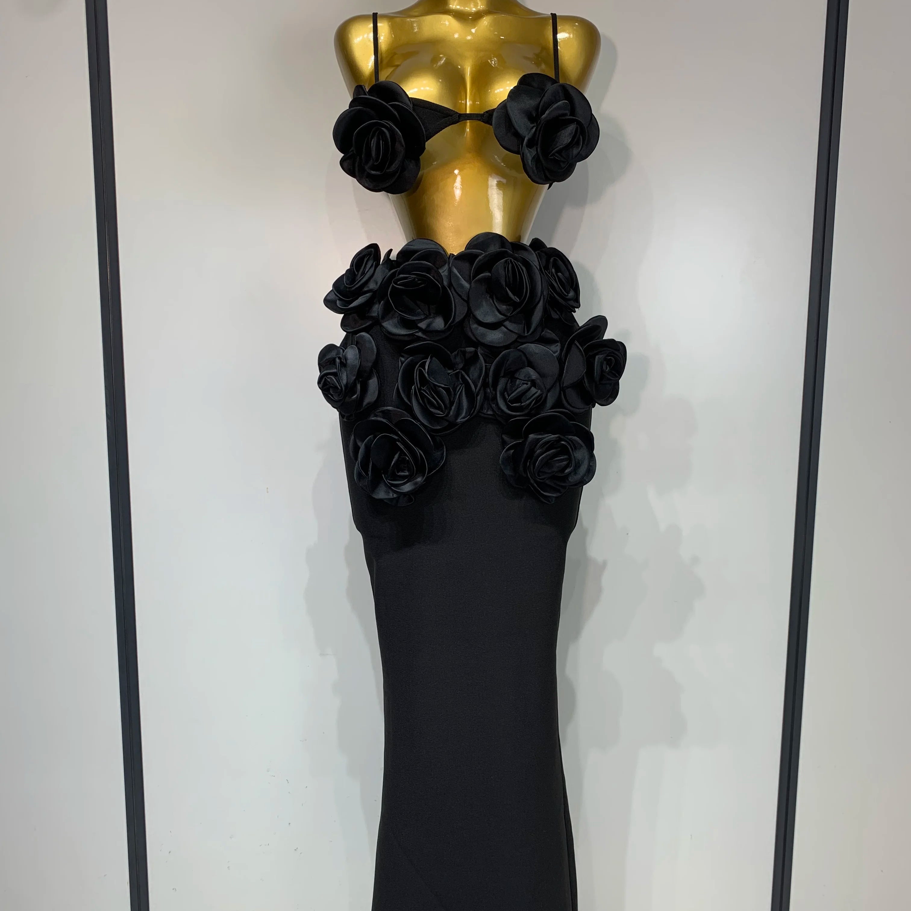 Women Sexy Camisole Floral Bandage Long Skirts 2-Piece Set 2025 Celebrity Elegant Party Cocktail Prom Gown Nightclub Outfit black