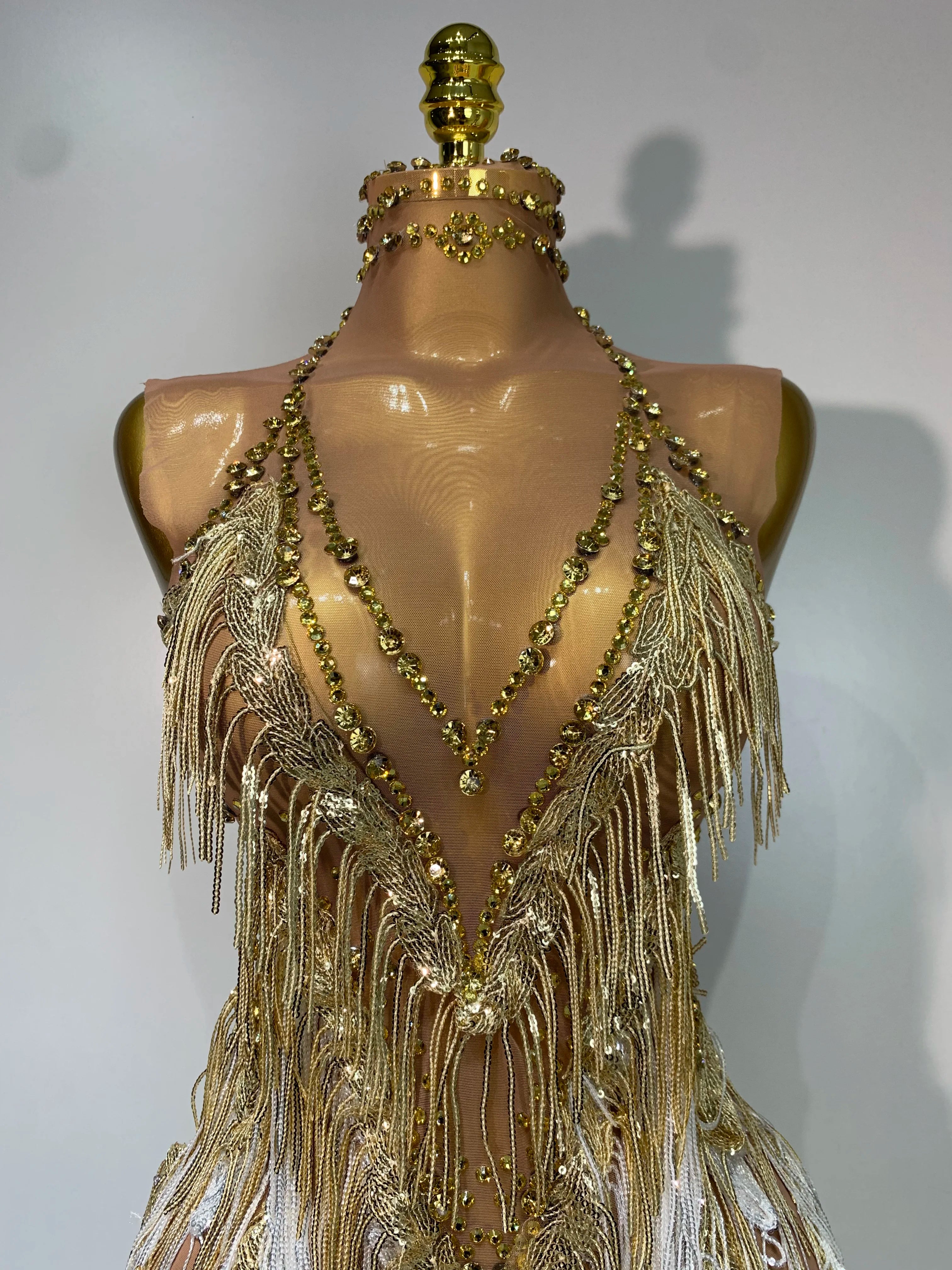 Luxury Birthday Dress Rhinestone Tassel Sexy Women Short Latino Dance Dress Nightclub Bar Sparkly Performance Stage Outfit