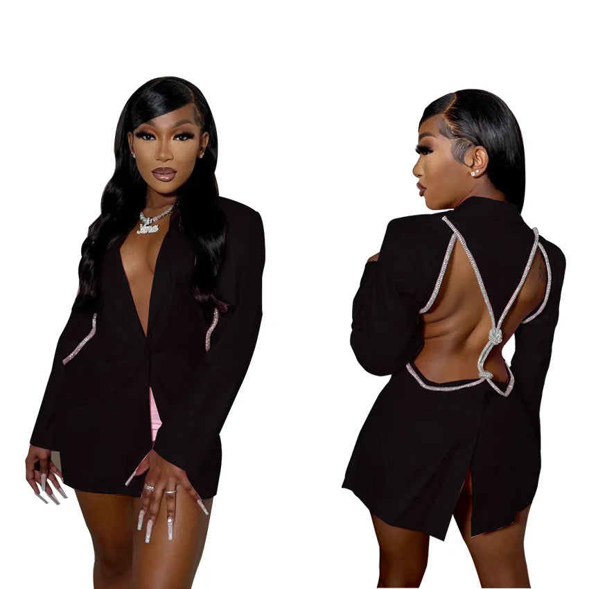 Women Elegant Cutout Long Sleeve One Button Long Sleeve Notched Neck Blazer Street INS Splicing Blazers Outfits Tops black