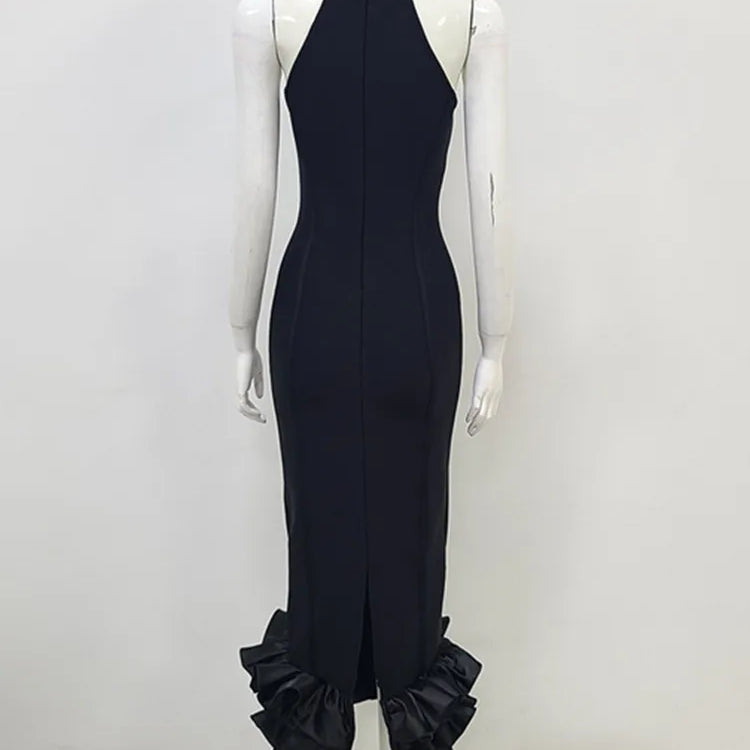 Women Summer Sexy Sleeveless Tank Black Mermaid Mid-Caf Bodycon Bandage Dress 2024 Elegant Party Stage Performance Dress