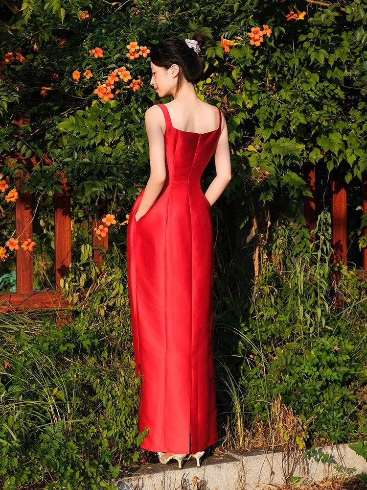 Lautaro Spring Summer Autumn Praty Birthday Evening Dresses Woman Elegant Luxury Red Prom Spaghetti Strap Satin Maxi Dress 2025