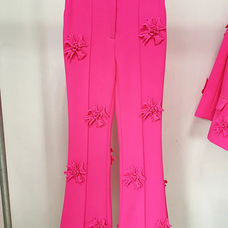 Patchwork Appliques Long Trousers For Women High Waist Wide Leg Trouser Female Casual Fashion Clothing Spring