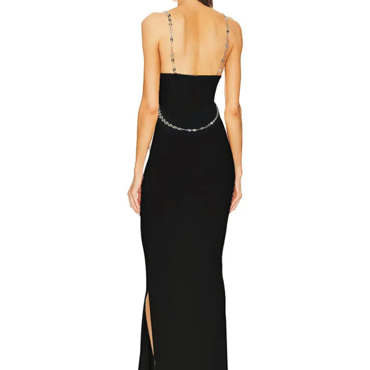 Women Summer Luxury Sexy Sleeveless Backless Chain Black White Maxi Long Gowns Celebrity Elegant Evening Party Club Dress