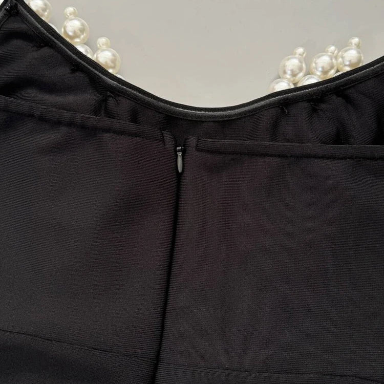 Exquisite Black Velvet Mermaid Gown with Statement Pearl Decor for a Special Occasion Dress