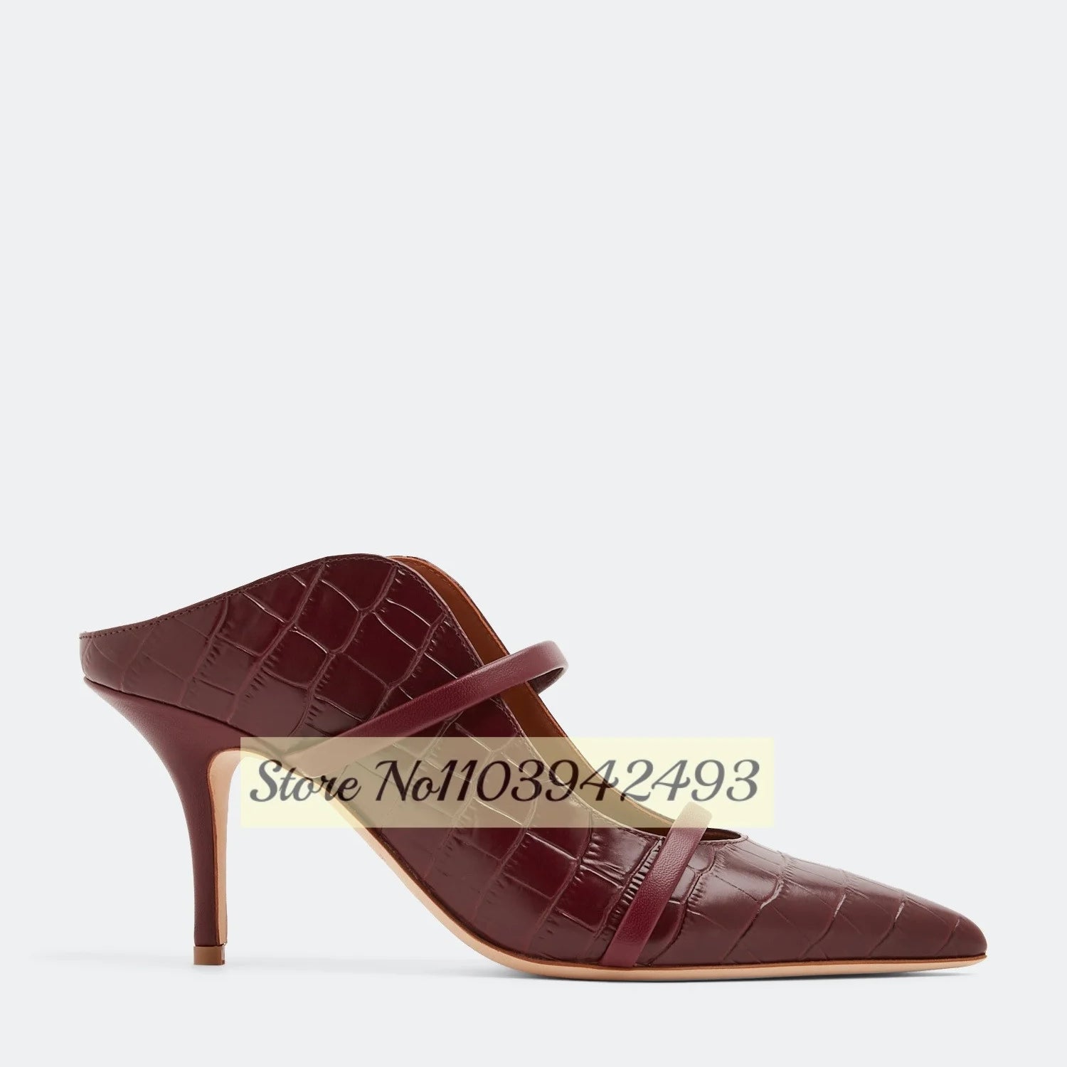 Burgundy Double Strappy Mule Sandals Peep Toe High Heels Shallow Slip On Pull On Thin High Heel Solid Women Luxury Designer Shoe