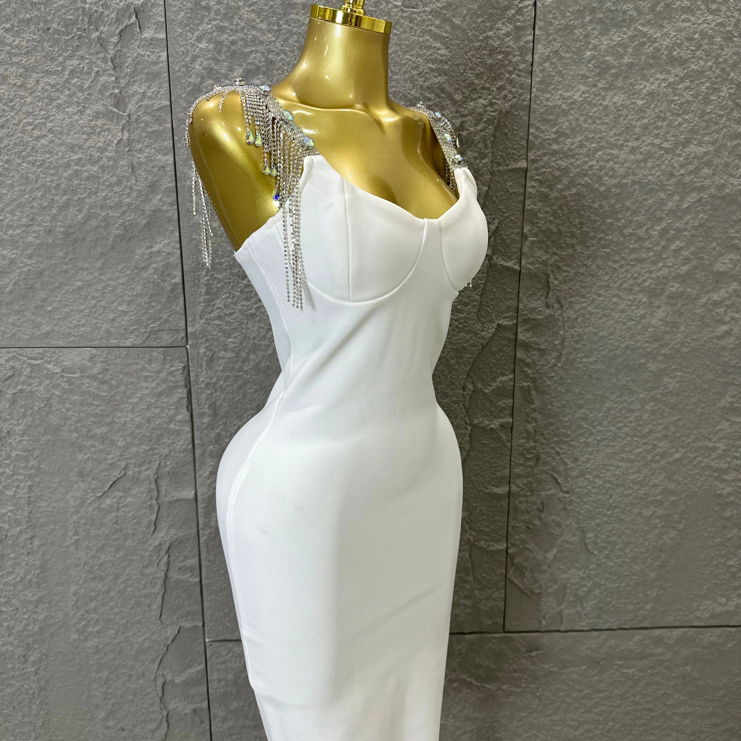 Elegant Sweetheart Neck Mini Dress Women Sexy Crystal Tassel Embellished Spaghetti Strap Bodycon Outfit Formal Event Party