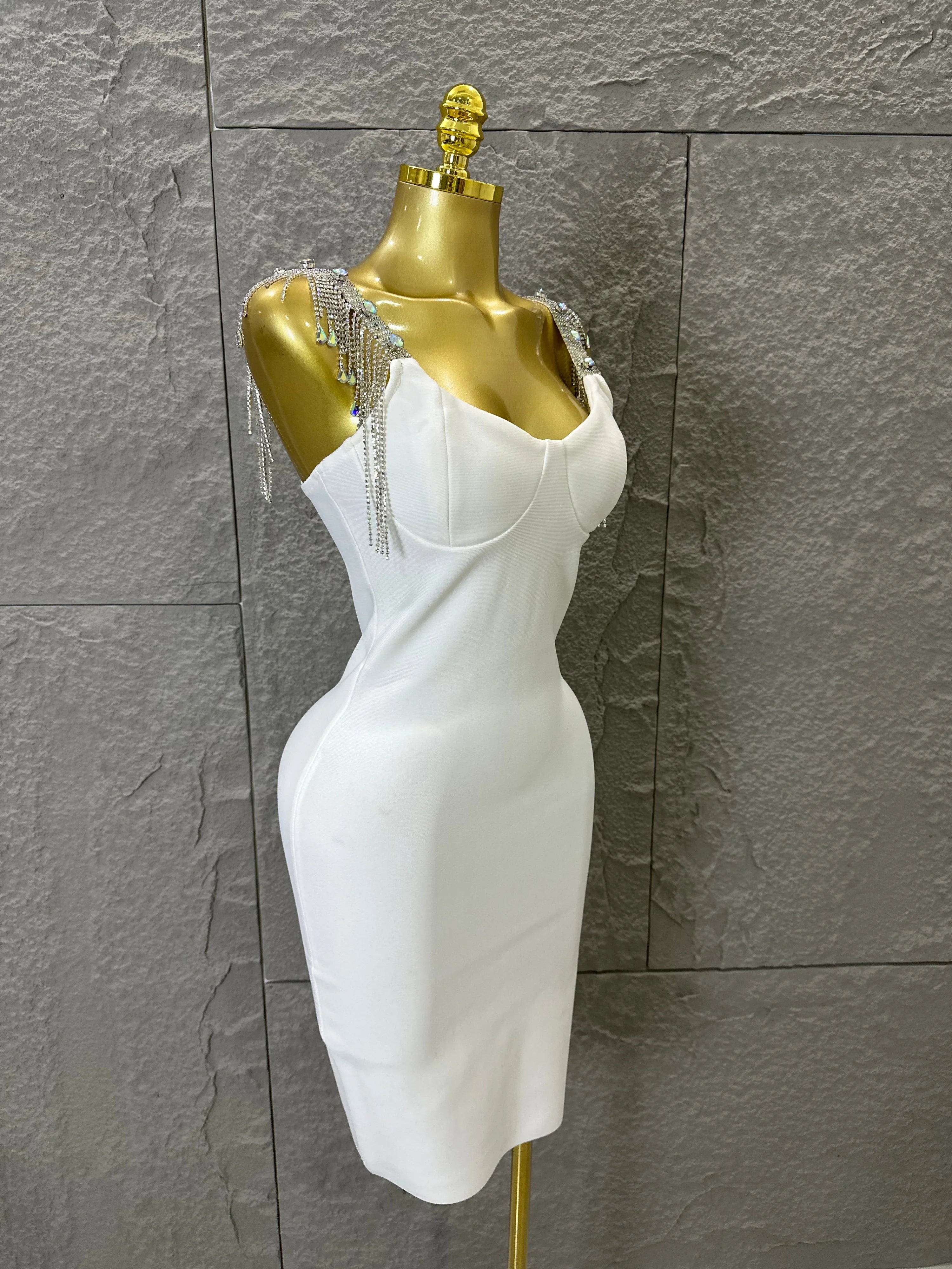 Elegant Sweetheart Neck Mini Dress Women Sexy Crystal Tassel Embellished Spaghetti Strap Bodycon Outfit Formal Event Party