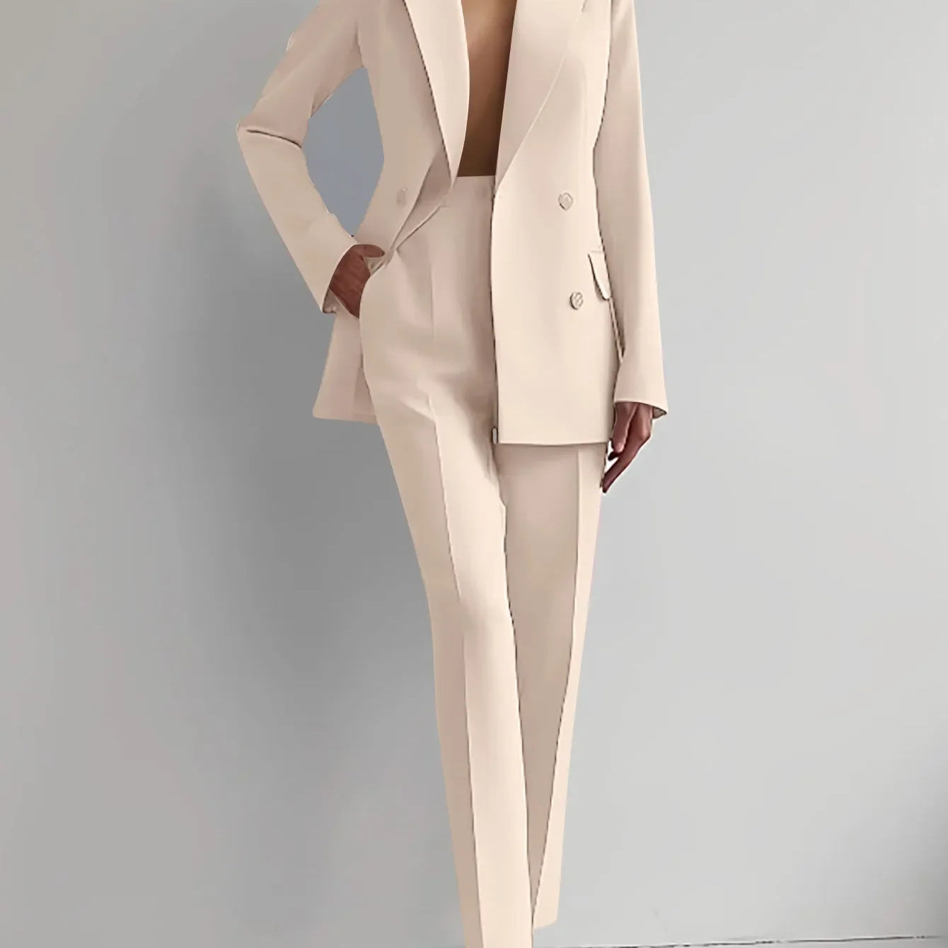 Elegant Blazer Suit and Wide Leg Pants Two 2 Piece Sets Outfits Women 2024 Classic OL Work Street Outfit Tracksuit Apricot