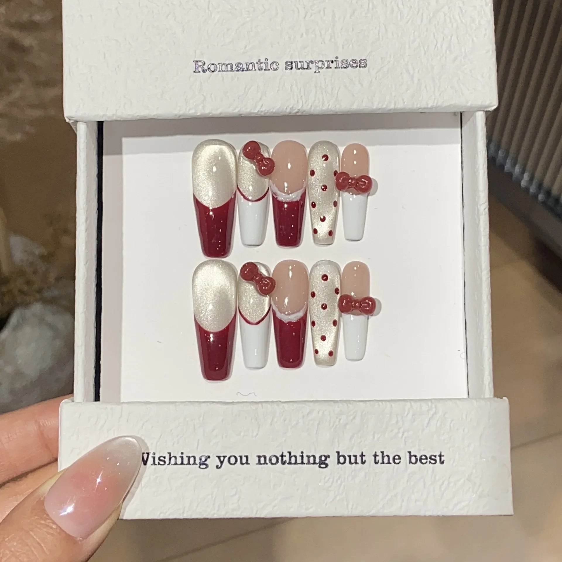 Long Handmade Press on Nails Sweet Cool Pink Leopard Pattern Cat Eye French Nail Spice Girl Detachable Nails Fashion Nails 10Pcs