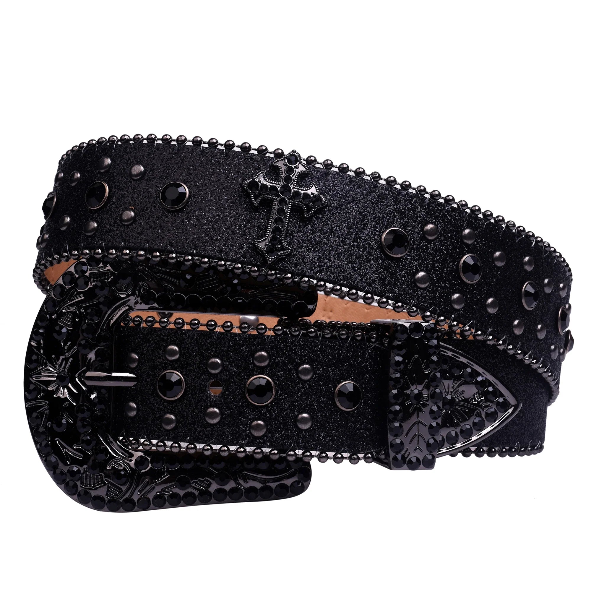 Man-made Diamond Belt, ladies fashion Western Cowboy Rhinestone belt design leather belt inlay man-made diamond belt jeans black