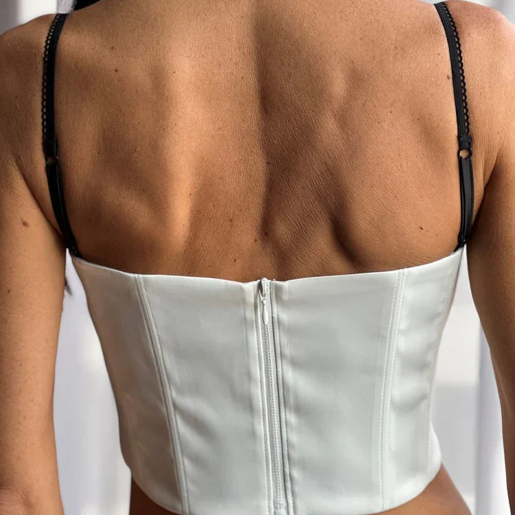 Mingmingxi Summer White Padded Cropped Top Mini Spaghetti Strap Bodycon Top for Holiday Party Highstreet Women Tops 2023