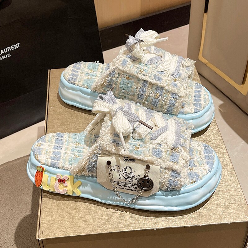 Summer Women Graffiti Slippers Sandals Platform Shoes Mules Flip Flops Street Clogs Flat 2024 New Sweet Casual Shoes For Female