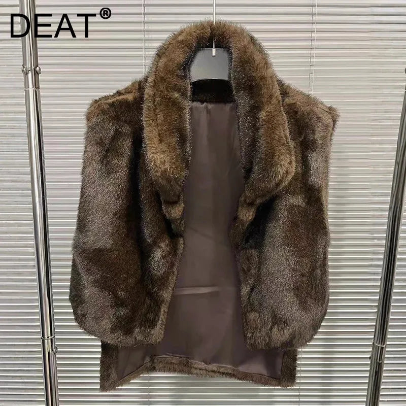 Autumn Winter Vintage Style Short Shawl Stand Collar Mink Fur Vest For Women Irregular Sleeveless Coat Female 11A07635