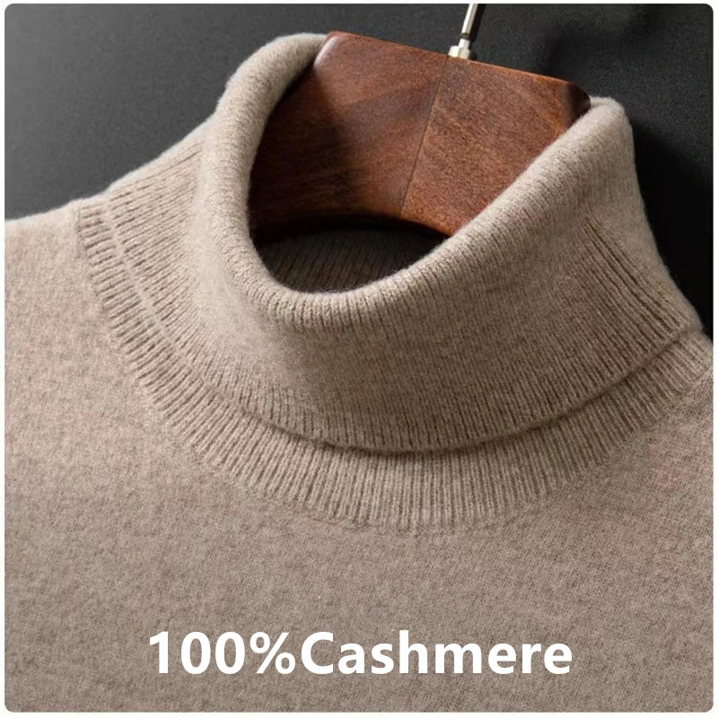 100% Cashmere Turtleneck Men Pullovers Autumn Winter Soft Light Warm Rolled Neck Jumper Jersey Pull Homme Knitted Sweater