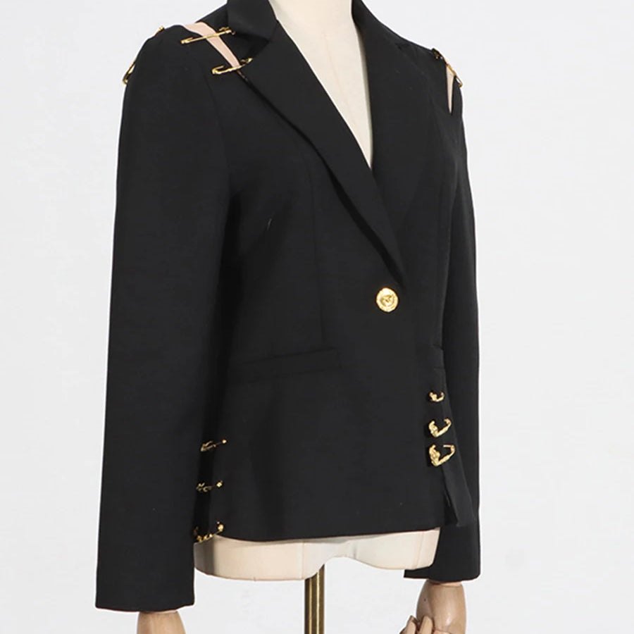 Slimming Spliced Paper Clip Elegant Jackets for Women Lapel Long Sleeves Patchwork Button Jacket Female Fashion New