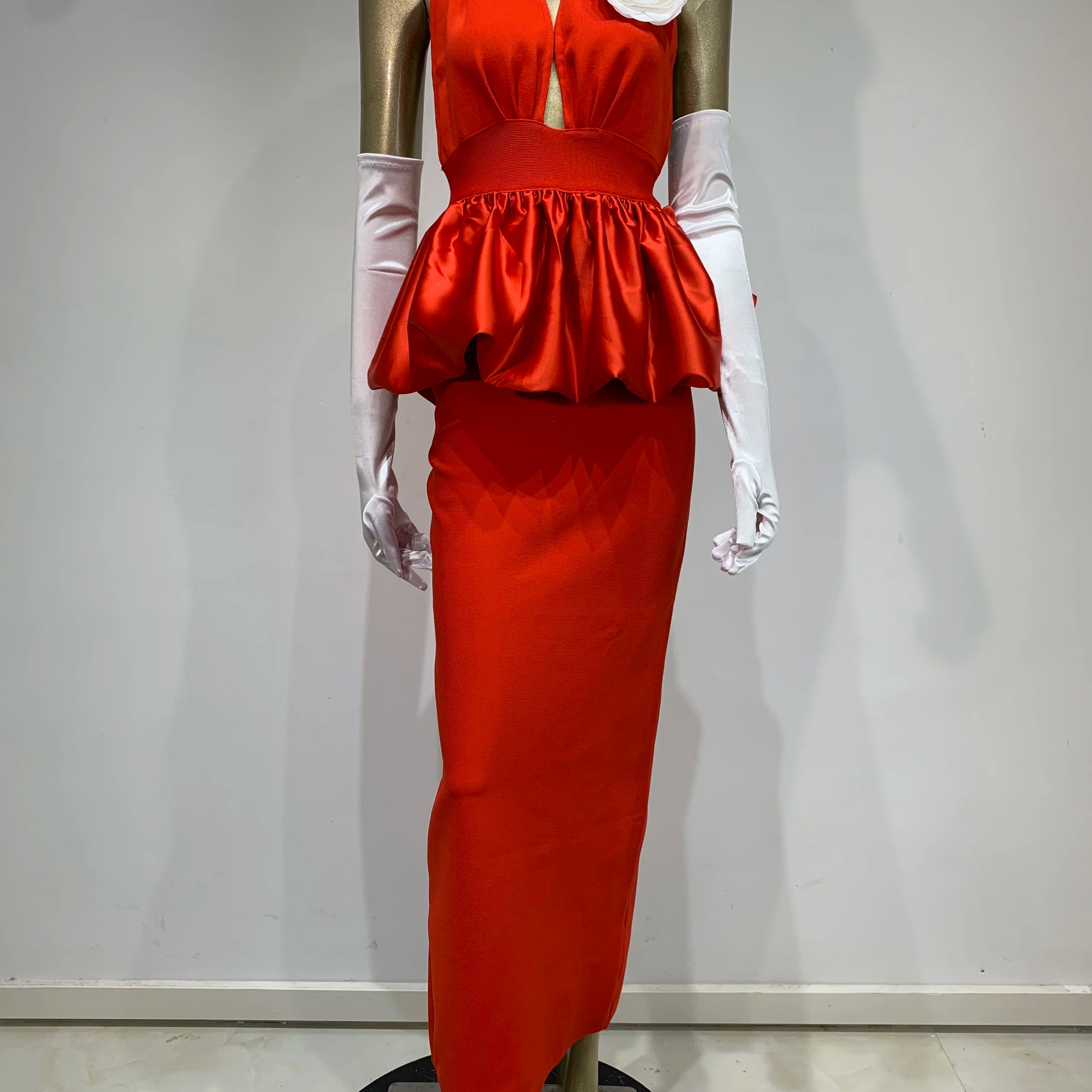 New Women Celebrity Sexy Halter Backless Red Flower Maxi Long Bodycon Bandage Dress 2025 Elegant Evening Club Party Dress