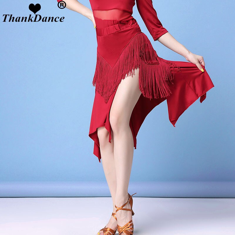 Jupe latine Sexy pour femmes, vêtements de danse Tango Rumba, glands à franges avec short, jupe intérieure, tenue d'entraînement 