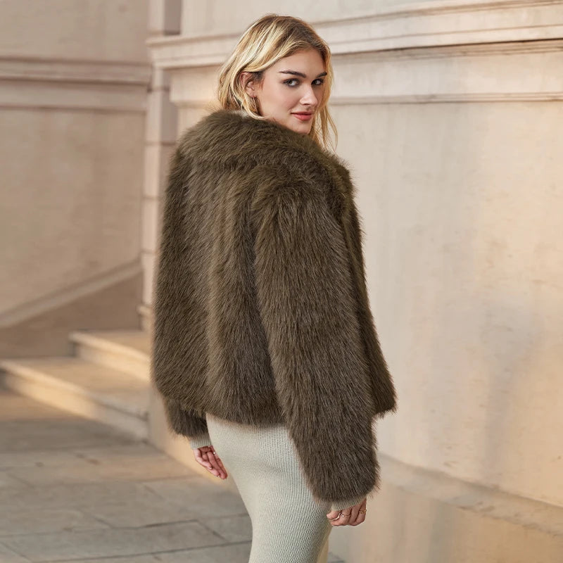 Autumn Winter Women's Fur Coat New Turn-Down Collar Long Sleeves Open Stitch Fashionable Plush Thickened Warm Fur Jackets