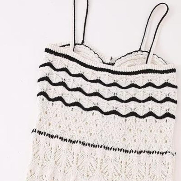 Summer New Dress - Beach Style Knitted Slim Fit Slim Strap Long Dresses Color Knitted Hollow Elegant Tight Vestidos