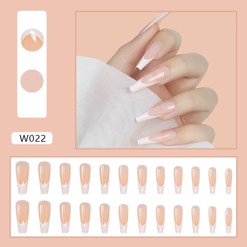 Y2k Fake Black Nail Long Ballet Reusable Adhesive Acrylic Press on set Nails Dark Acrylic Artificial False Nails Arts Tips 24pcs W022
