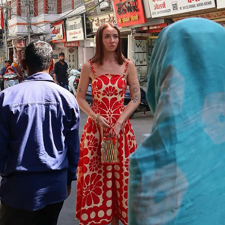 Fashion Red Print Spaghetti Strap Dress Women Sexy Backless Sleeveless Sling Robe Summer Female Casual Party Beach Vestidos