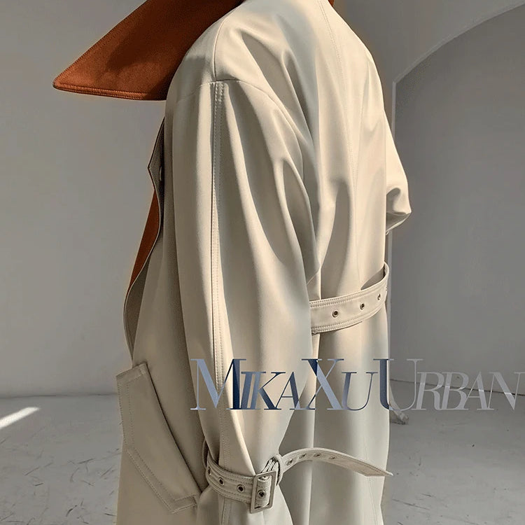 Lautaro Spring Autumn Long Cool Patchwork Trench Coat for Women Stylish Luxury Designer Emo Clothes European Style Overcoat 2025