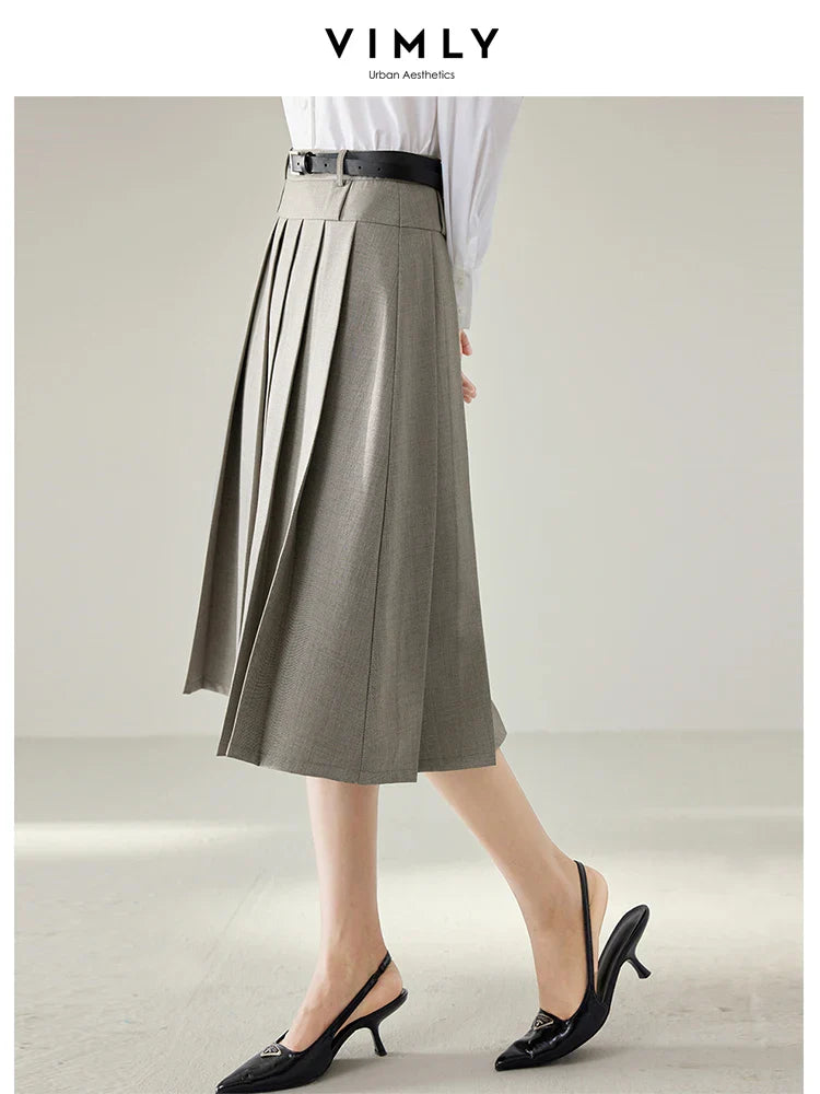 Vimly Elegant Work Flared Pleated Skirts for Women 2023 Fall Fashion Office Lady Woman Autumn A Line Midi Skirt Clothes M2935