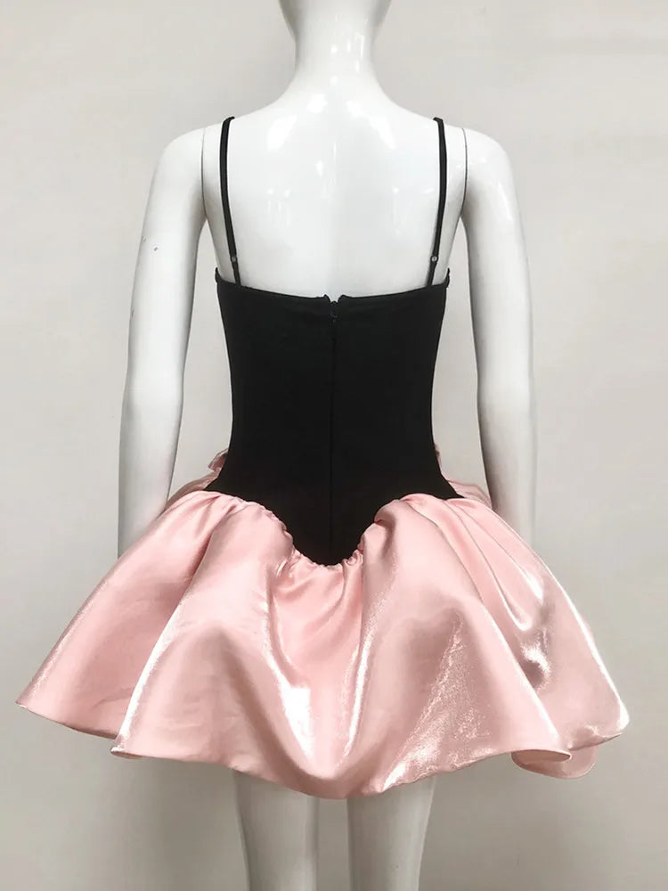Women Celebrity Sexy Backless Ball Patchwork Pink Black Mini Gowns Dress 2025 Elegant Evening Party Club Vestido