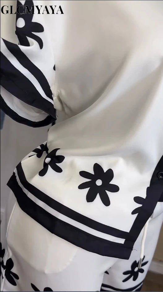 GLCMYAYA floral printed Side Women's Set Half Sleeve Shirt Tops and Shorts 2025 Holiday Vacation Street Two 2 Piece Set Outfits