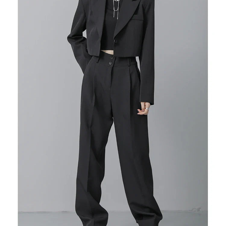 Loose Women Full Sleeve Short Blazers Jackets Pants Suits Female Casual OL Trouser 2 Pieces Set Spring Autumn WS284