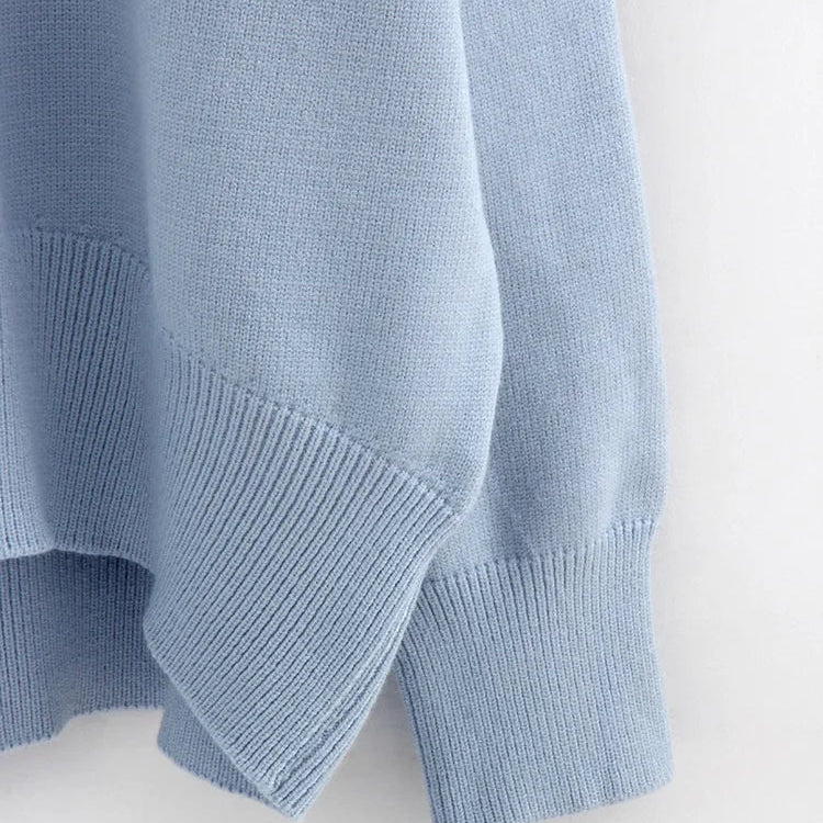 Basic Sweaters For Women Oversize O Neck Knitted Pullovers Autumn Winter Loose Tops Women's Jumper Light Blue Sweaters Oversized