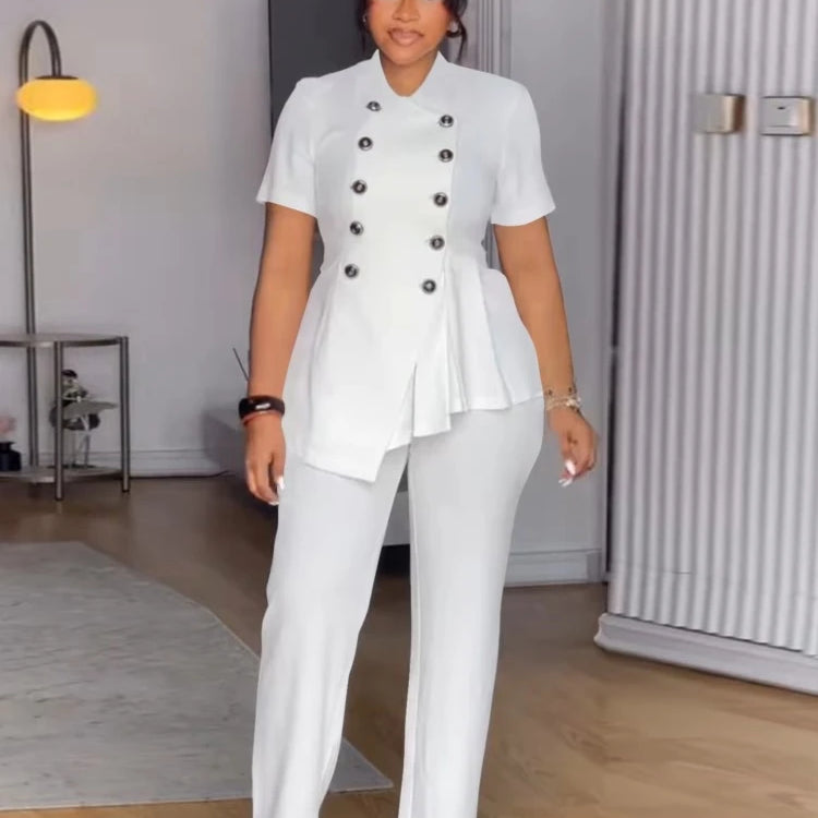 Plus Size Summer 2 Two Piece Set Women Irregular Ruffle Pleated Fashion Ladies Blouses Casual Bodycon Woman Pencil Pant