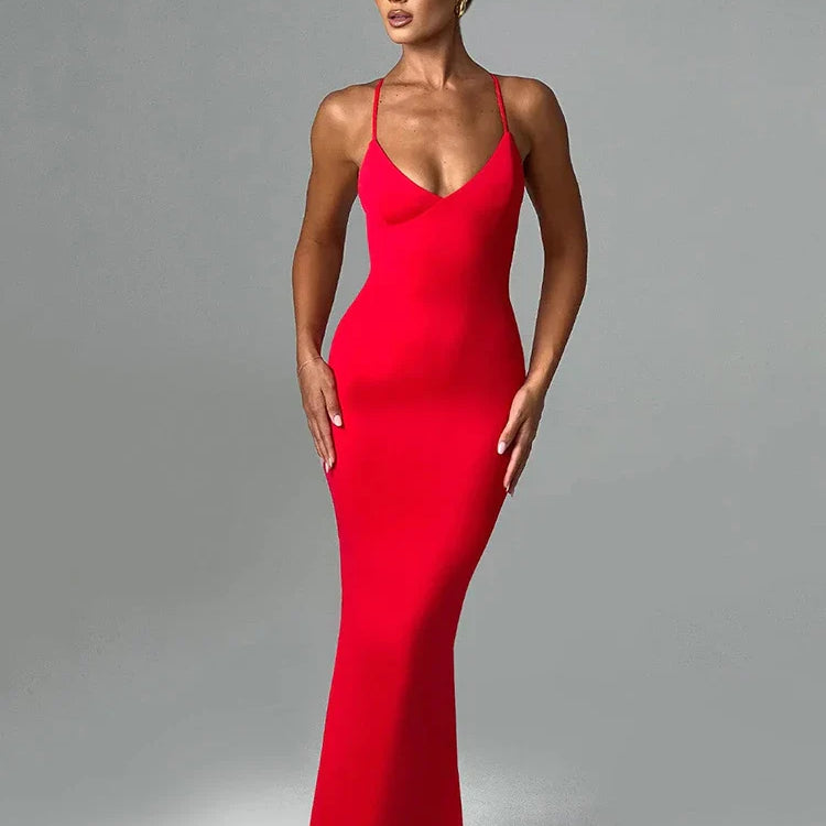 Spaghetti Strap Backless Sexy Maxi Dress For Women Fashion Summer New Sleeveless Bodycon Club Party Long Dress Elegant